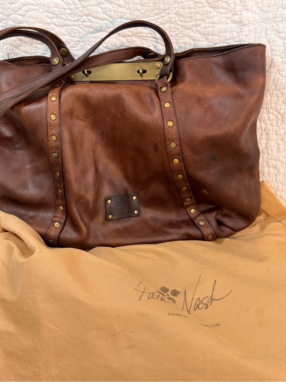 Patricia Nash Benvenuto Large Distressed Leather Tote Bag – Heritage Cognac